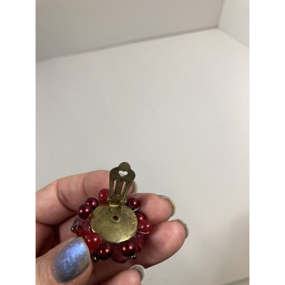 Vtg Red Cluster Womens Clip On Earrings Made in Germany - Picture 7 of 7